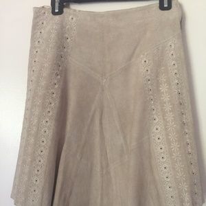 Arden B Suede Skirt with Asymmetric Hem and Embroidery